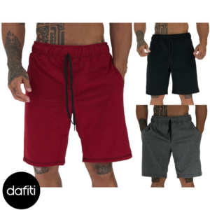 Kit 3 Bermuda Moletom e Moletinho MXD Conceito Academia Musculação Preto, Mescla Escuro e Vermelho Vivo