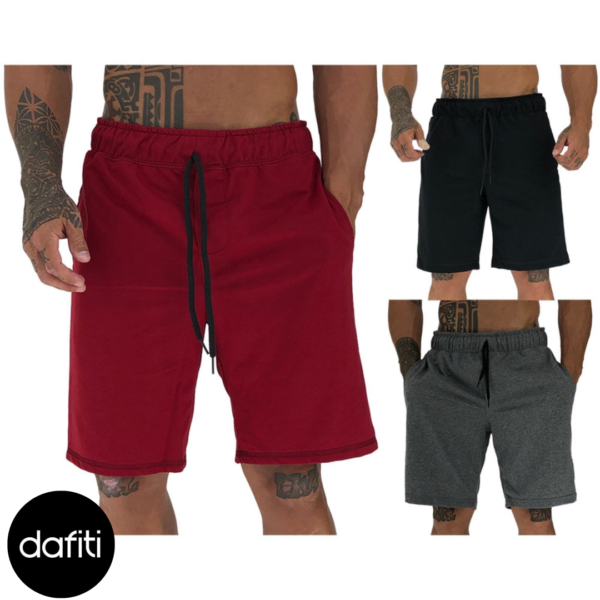 Kit 3 Bermuda Moletom e Moletinho MXD Conceito Academia Musculação Preto, Mescla Escuro e Vermelho Vivo