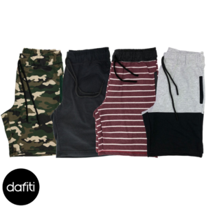 Kit 4 Bermuda Moletom e Moletinho MXD Conceito Academia Musculação Preto, Listrado Bordô, Camuflado Verde e Bicolor Alvejado/Preto