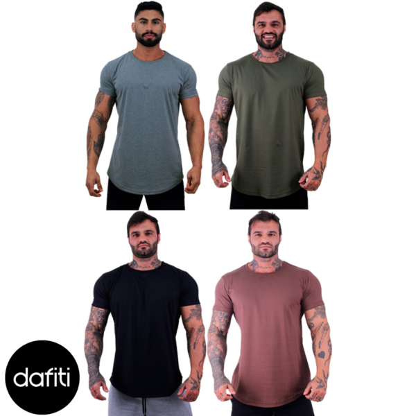 Kit 4 Camiseta Longline Masculina Alto Conceito Slim Mescla Escuro, Verde Militar, Preto e Cacau