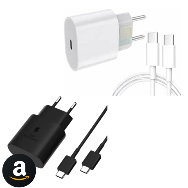 Kit com 2 Carregador Turbo Premium 30W e 25W com Cabo Tipo-C para Tipo-C 1m, Tecnologia Power Delivery (PD), Compatível com Samsung, Motorola, LG PREMIUM (Preto + Branco)