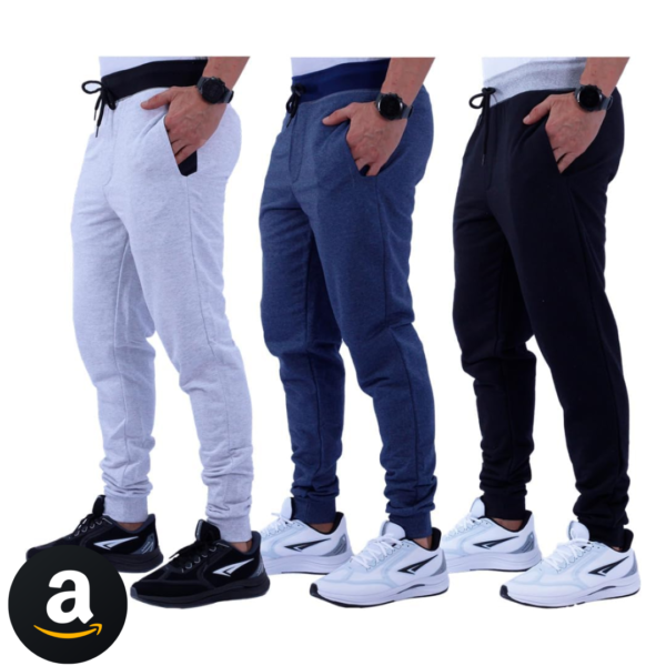 Kit 3 Calças Masculina Moletom MXD Conceito Slim Jogger Casual Cores Tradicionais Academia Lazer Treino Passeio
