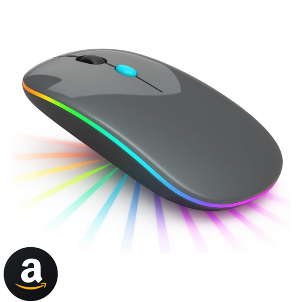 Mouse Sem Fio Recarregável Ergonômico, RGB, Silencioso, Bluetooth 5.0 + USB, DPI Ajustável – Cinza Premium