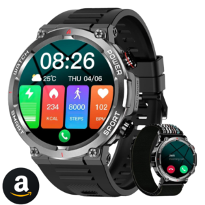 Smartwatch Militar Masculino,Relógio Inteligente com Chamadas,Tela HD de 1.39",2 Alças,100+ Modos Esportivos,Resistente à Água e Compatível com iOS e Android
