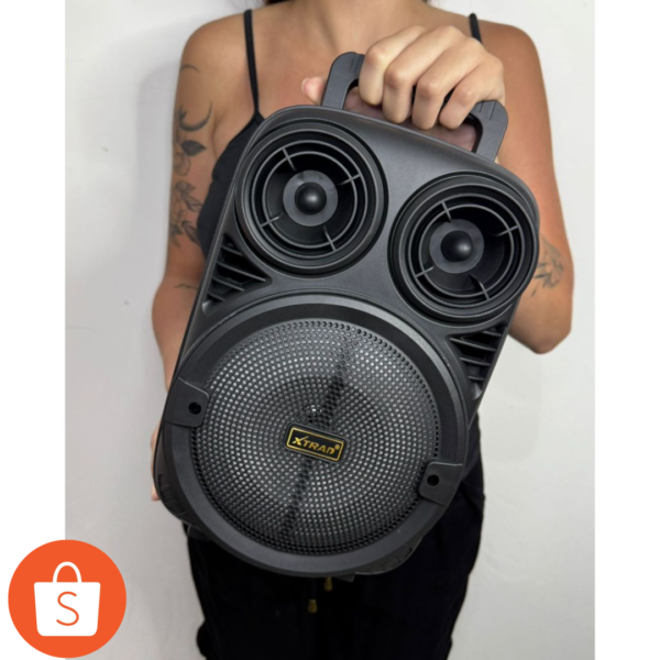 caixa de som portátil c/microfone karaokê bluetooth pendrive rádio cartão de memória