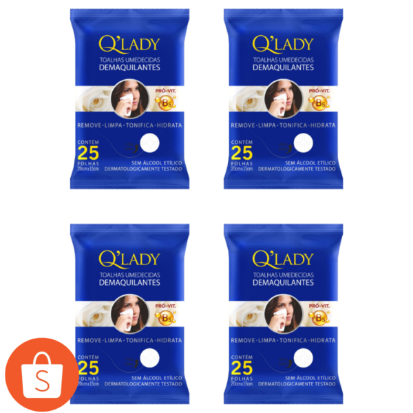 Kit 4 Toalha Demaquilante Q'Lady 25 Folhas (4undX25fls) - 100Fls Total