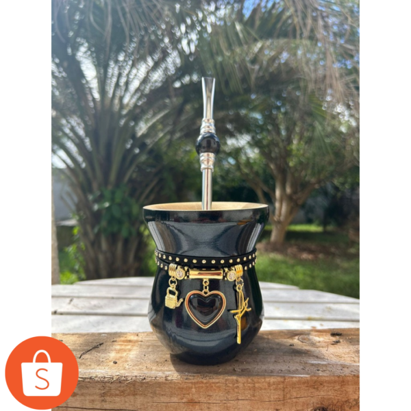 Kit Chimarrão Completo 6.4 Premium (Madeira Colorida brilhosa e pedra): Cuia + Bomba + Pulseira