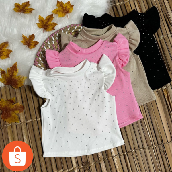 KIT COM 3 BLUSA INFANTIL MENINAS PRINCESA PEDRARIA
