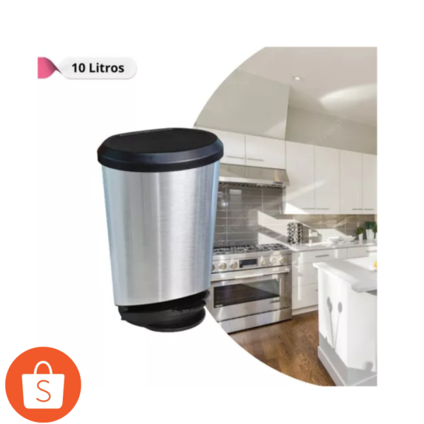 Lixeira Com Pedal e Tampa Label 10 litros Tipo Inox Cozinha Banheiro Escritório