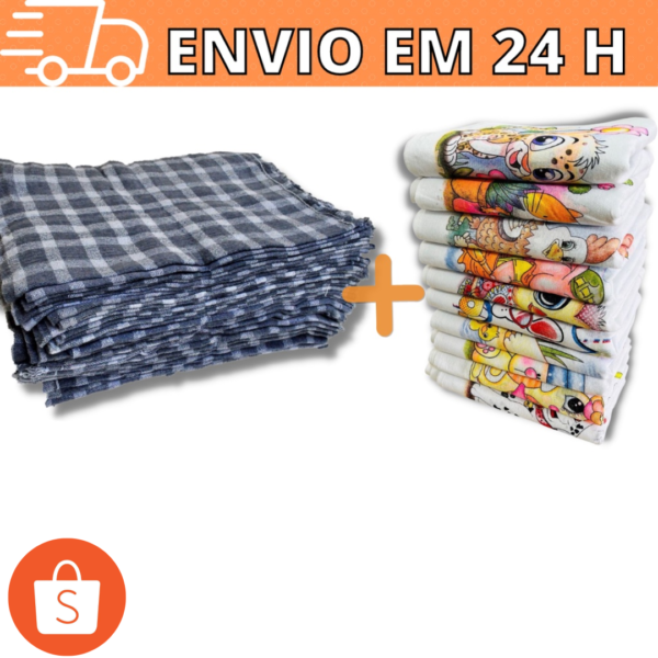 Kit 10 Pano de Prato 100% Algodão + 10 Pano de Chao Xadrez Grande