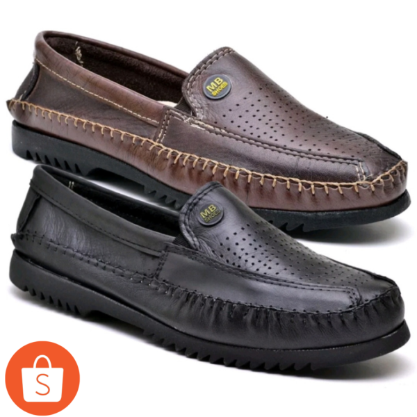 1 Par de Sapato Mocassim Masculino De Couro Sintético Solado Tratorado Costurado