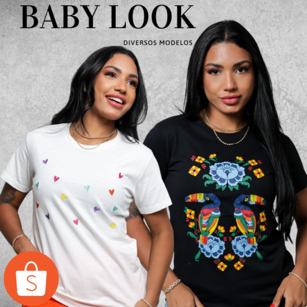 Blusa Baby look Feminina Diversos Bordados e Estampados 100% Algodão