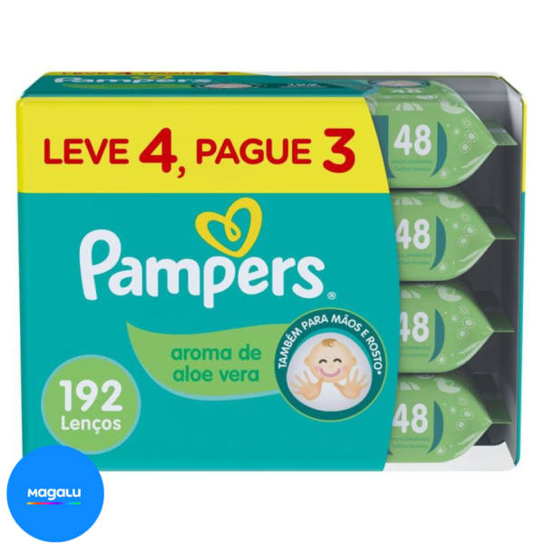 Kit Lenço Umedecido Pampers Aroma de Aloe Vera - 4 Pacotes com 48 Unidades Cada