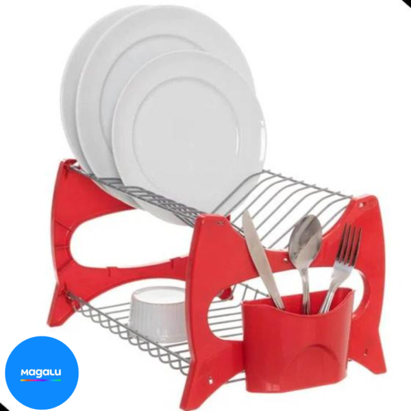Escorredor De Louca Cozinha 13 Pratos Copo Duplo 2 Andares Porta Talheres - MetalTru