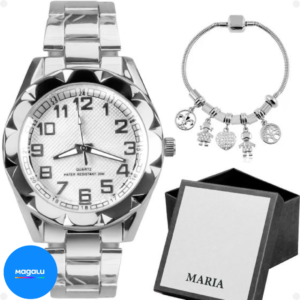 relogio feminino prova dagua aço prata + pulseira + caixa resistente presente social moda original qualidade premium - Orizom