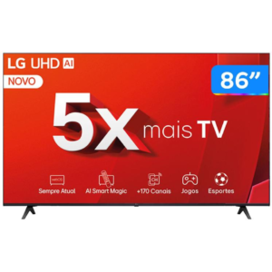 Smart TV 86" 4K LG Ultra HD 86UT8050 com Processador a5 Ger7 AI, Alexa/Chromecast integrado, Otimizador de Jogos, webOS 24 e Controle Smart Magic