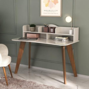 Escrivaninha com 5 Nichos 120 cm Penteadeira Feminina Sofia Off White/Cedro 100% em MDF - Artely