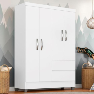 Guarda Roupa Solteiro Bruna 4 Portas Branco FF - A Móveis Arapongas