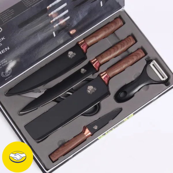 Jogo Faca De Churrasco 6 Peças Antiaderente Corte Navalha