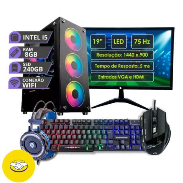 Pc Gamer Cpu Completo I5 8gb Ssd 240gb Monitor 19 Kit Gamer 8 Gb
