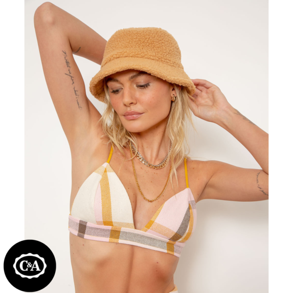 Top Cropped Triângulo Estampado Xadrez Alça Fina Off White