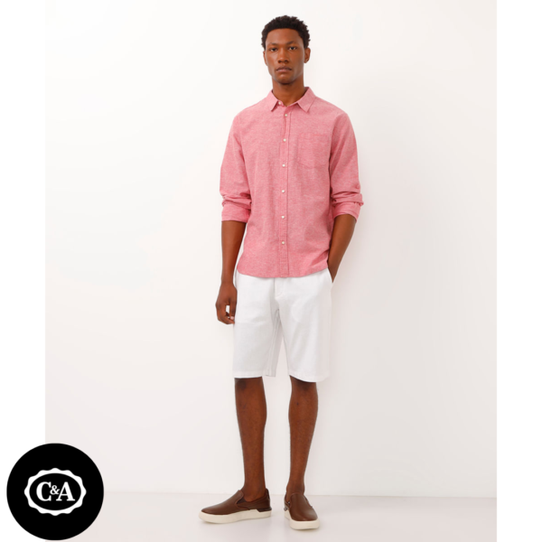 bermuda reta de alfaiataria com linho - off white