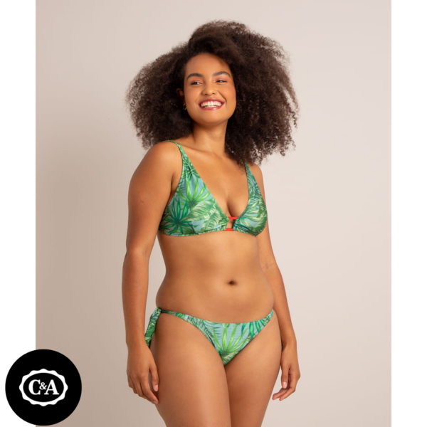 biquíni calcinha tanga estampado folhagem com proteção uv50+ verde