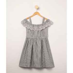 vestido infantil midi de laise ciganinha alça média listrado azul