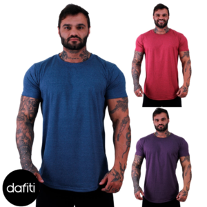 Kit 3 Camiseta Longline Masculina MXD Conceito para Academia e Casual Slim Mescla Marinho, Mescla Vermelho e Violeta