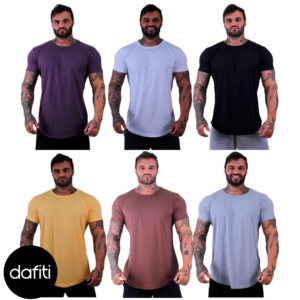 Kit 6 Camiseta Longline Masculina Alto Conceito Slim Violeta Mesclado, Branco, Preto, Amarelo, Cacau e Mescla