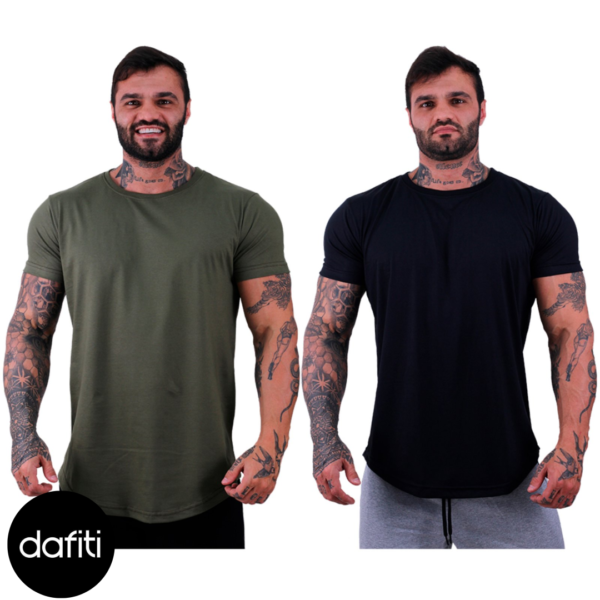 Kit 2 Camiseta Longline Masculina MXD Conceito para Academia e Casual Slim Verde Militar e Preto