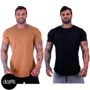 Kit 2 Camiseta Longline Masculina MXD Conceito para Academia e Casual Slim Caramelo e Preto