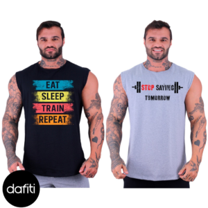 Kit 2 Regatas Machão Longline Masculina Premium Alto Conceito Letreiro Musculação