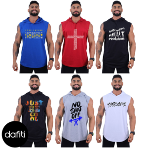 Kit 6 Regatas Longline Machão Com Touca Algodão Alto Conceito Academia Todo Dia