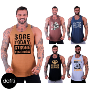 Kit 5 Regatas Longline Cavada Masculina Alto Conceito Letreiros Musculação e Academia