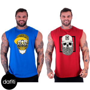 Kit 2 Regatas Machão Longline Masculina Premium Alto Conceito Caveira