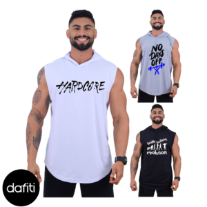 Kit 3 Regatas Longline Machão Com Touca Algodão Alto Conceito Letreiros e Academia