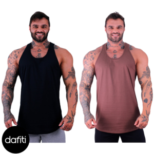Kit 2 Regatas Longline Cavada Masculina Alto Conceito Sem Estampas Lisas Preto e Cacau