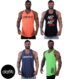 Kit 4 Regatas Longline Cavada Masculina Alto Conceito Letreiros Academia Musculação