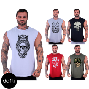 Kit 5 Regatas Machão Longline Masculina Premium Alto Conceito Caveiras
