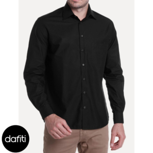 Camisa Dudalina Masculina Comfort Tricoline Lisa Preta