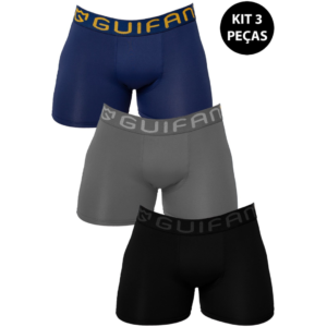 Kit 3 Cueca Boxer Gabi Lingerie Masculina Box Microfibra Poliamida Lisa Adulto Multicolorido
