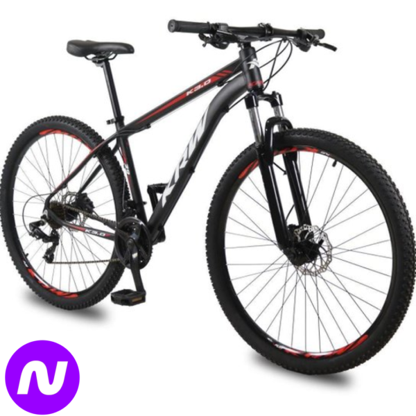 Bicicleta Aro 29 KRW Alumínio Shimano TZ 24 Vel Suspensão Freio a Disco Mountain bike Ltx S40 - Preto+Vermelho