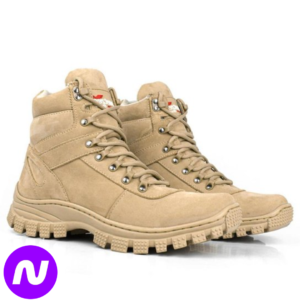 Bota Adventure Couro Masculina Militar Cano Alto Resistente - Areia