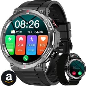 Smartwatch Militar Masculino,Relógio Inteligente com Chamadas,Tela HD de 1.39",2 Alças,100+ Modos Esportivos,Resistente à Água e Compatível com iOS e Android