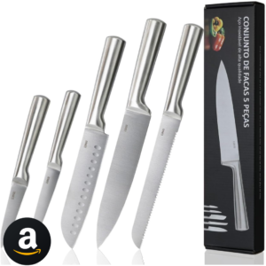 LUMAI Conjunto de 5 Facas Profissionais em Aço Inoxidável 3CR13, Kit Completo com Lâminas Afiadas e Duráveis, Ideal para Cortes Precisos em Carnes, Legumes e Frutas, Design Ergonômico e Seguro