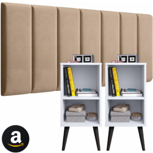Conjunto Cabeceira Cama Casal 1,40 Com Mesa de cabeceira Quarto Luxo (Bege - Branco)