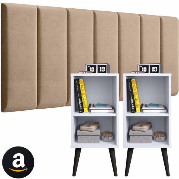 Conjunto Cabeceira Cama Casal 1,40 Com Mesa de cabeceira Quarto Luxo (Bege - Branco)