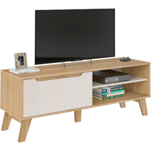 Rack para Tv ate 60" com porta basculante LOTUS cor Carvalho com Off White - Artely