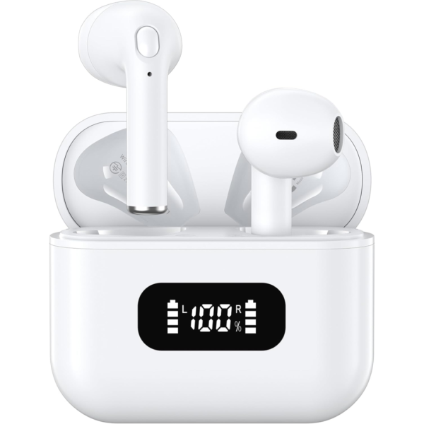Fones de Ouvido Bluetooth Tranya True Wireless, 4 Microfones para Chamadas Claras, Controle de Botão Preciso, Bateria de Longa Duração, Conforto o Dia Todo